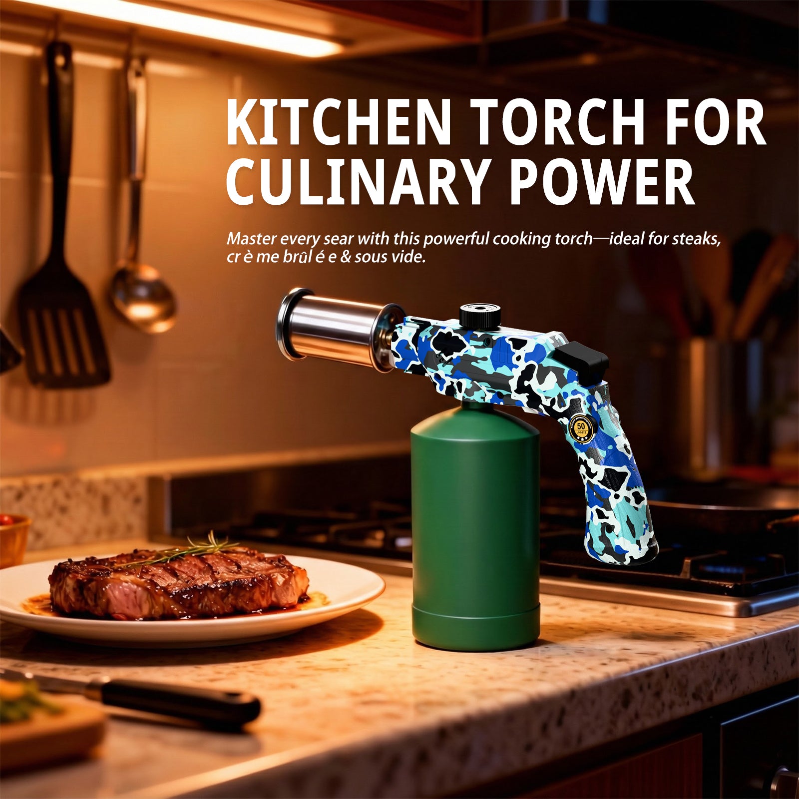Kitchen Torch Propane Torch Head for Cooking - Adjustable Blow Torch for Sous Vide, BBQ, Crème Brûlée, Grill Torch with Hand Torch Design - Food Torch for Culinary & Kitchen Use, Compatible with 14oz