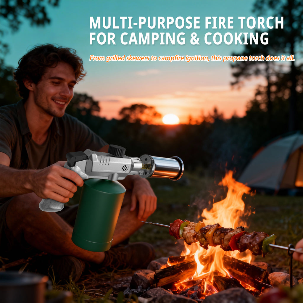 Propane Torch Head for Cooking & BBQ – Adjustable High Heat Culinary Blow Torch, One‑Touch Ignition, Camouflage Design, Fits Standard 14oz Tank – Kitchen & Grill Use