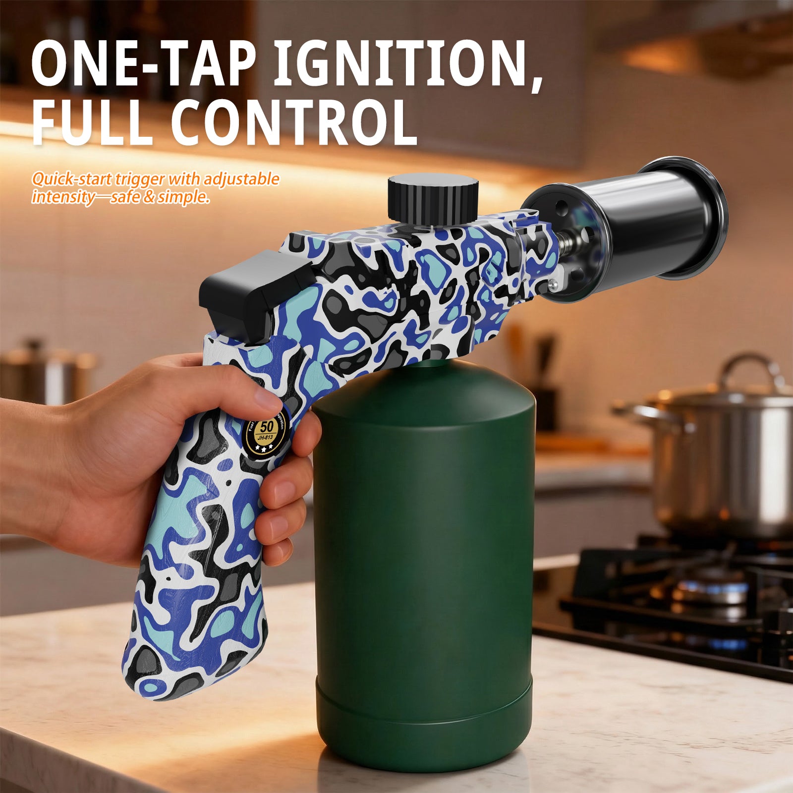 Kitchen Torch Propane Torch Head for Cooking - Adjustable Blow Torch for Sous Vide, BBQ, Crème Brûlée, Grill Torch with Hand Torch Design - Food Torch for Culinary & Kitchen Use, Compatible with 14oz