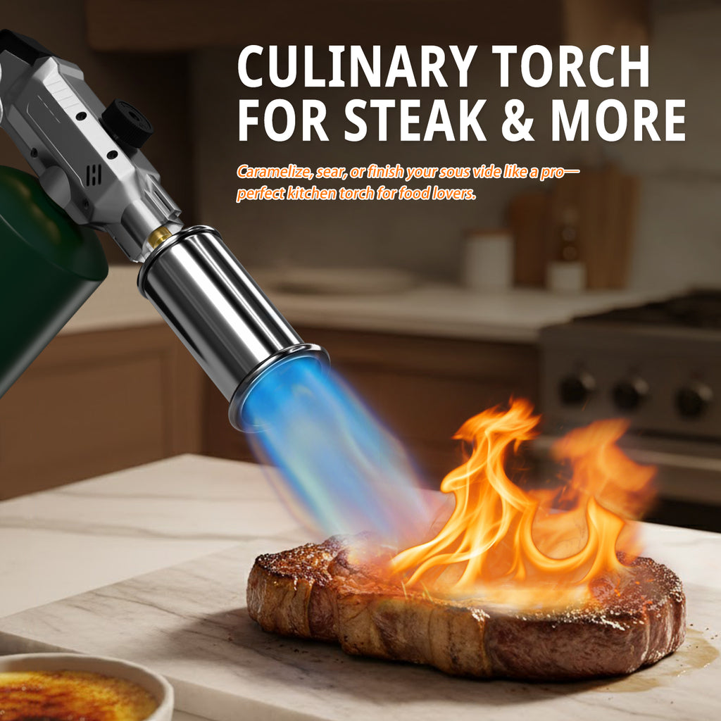 Propane Torch Head for Cooking & BBQ – Adjustable High Heat Culinary Blow Torch, One‑Touch Ignition, Camouflage Design, Fits Standard 14oz Tank – Kitchen & Grill Use