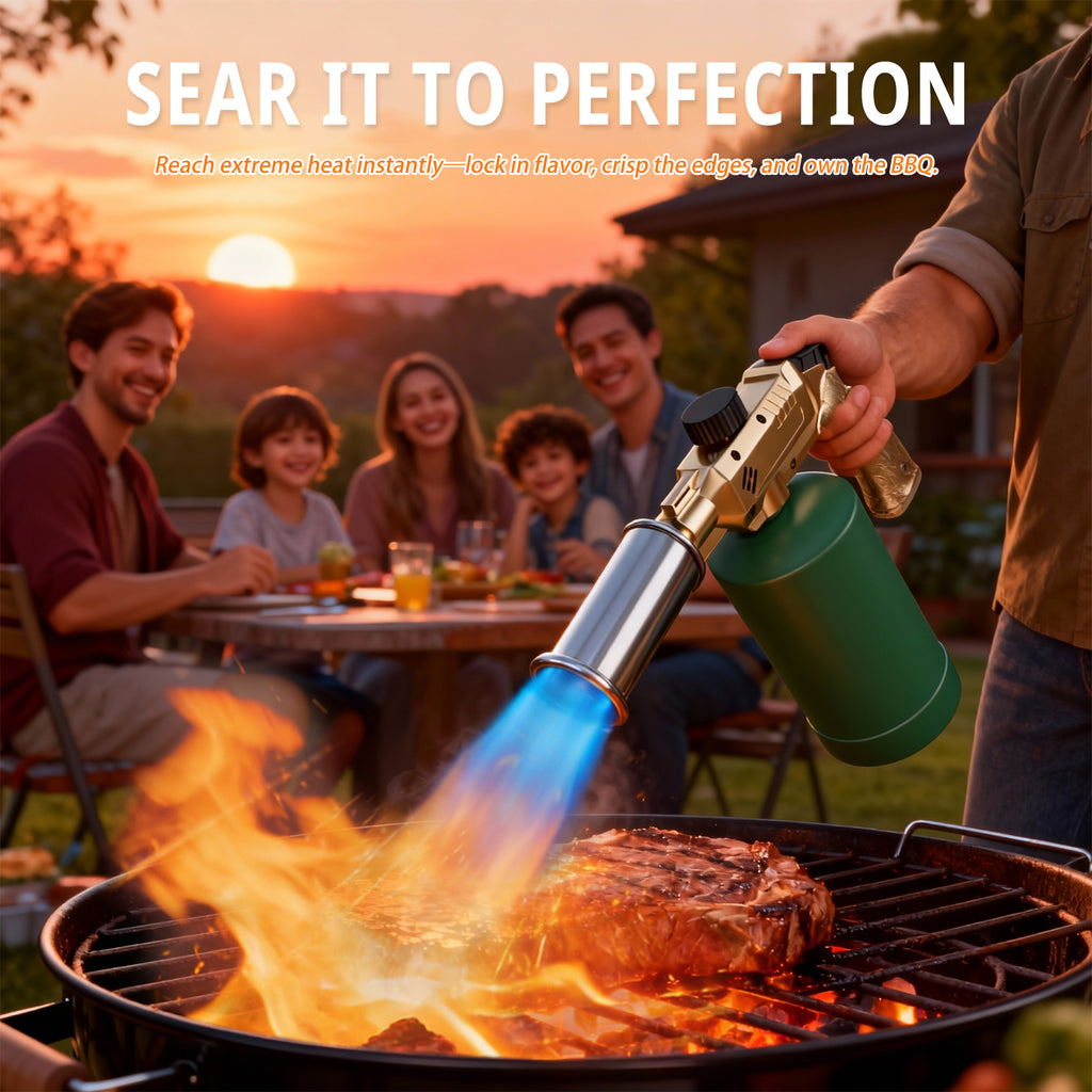 Powerful Propane Cooking Torch Head with Adjustable High-Heat Output, Blow Torch for Cooking, BBQ, Campfire & Kitchen Food Finishing (Gas Tank Not Included)