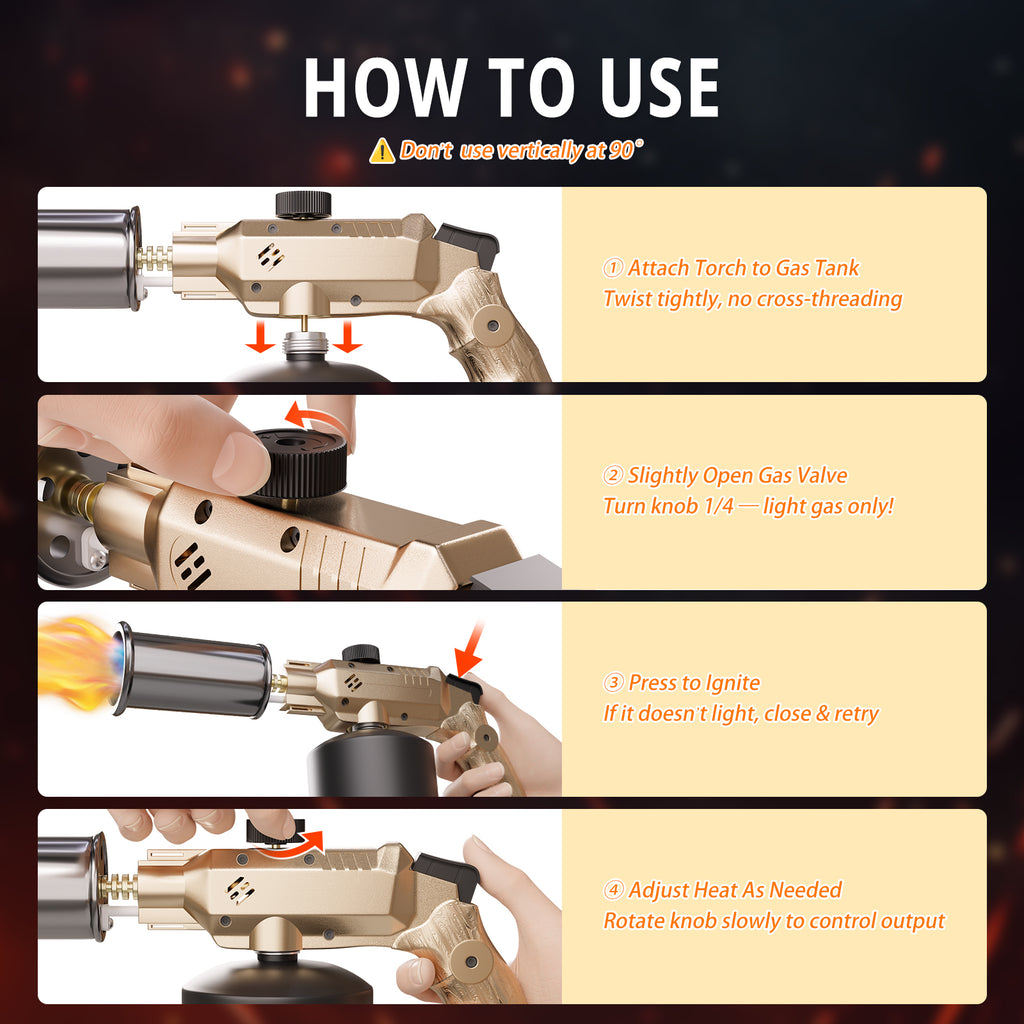 Powerful Propane Cooking Torch Head with Adjustable High-Heat Output, Blow Torch for Cooking, BBQ, Campfire & Kitchen Food Finishing (Gas Tank Not Included)