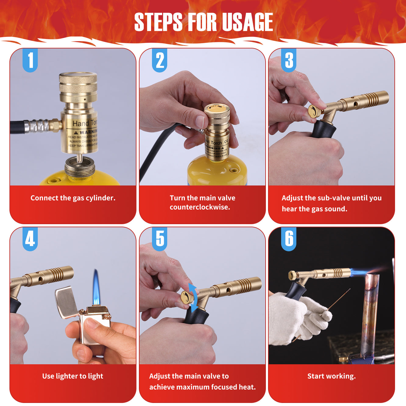 Propane Torch Hose Kit – Heavy Duty Gas Welding Torch with Adjustable Heat Output, Long Hose and Brass Nozzle for Soldering, Brazing, Heating and BBQ