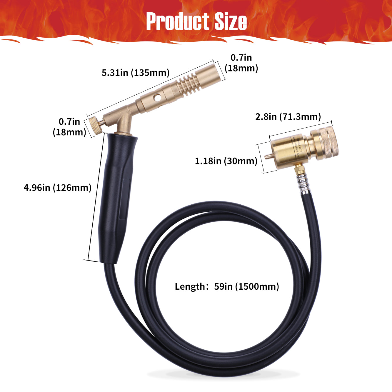 Propane Torch Hose Kit – Heavy Duty Gas Welding Torch with Adjustable Heat Output, Long Hose and Brass Nozzle for Soldering, Brazing, Heating and BBQ