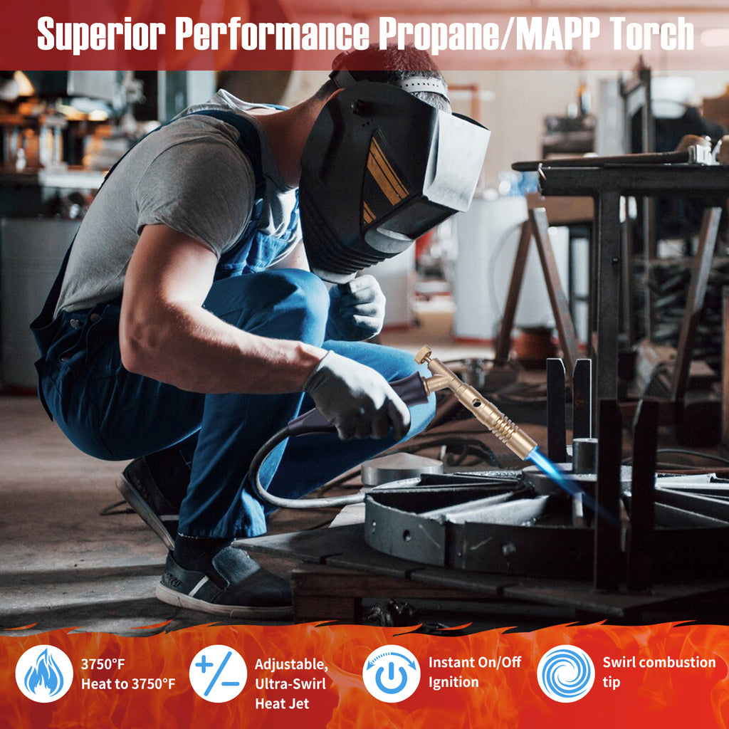 Propane Torch Hose Kit – Heavy Duty Gas Welding Torch with Adjustable Heat Output, Long Hose and Brass Nozzle for Soldering, Brazing, Heating and BBQ