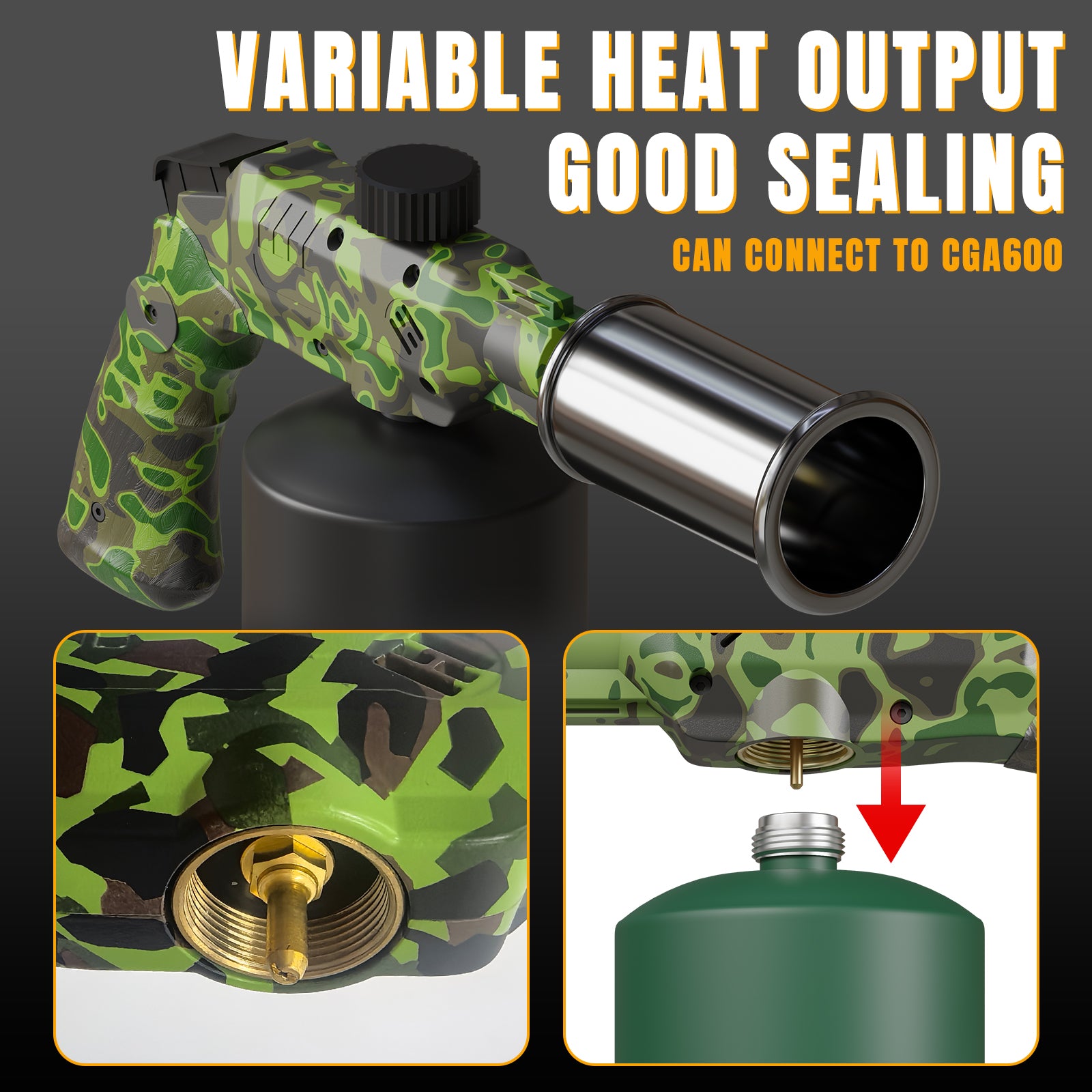 Powerful Propane Cooking Torch Head with Adjustable High-Heat Output, Blow Torch for Cooking, BBQ, Campfire & Kitchen Food Finishing (Gas Tank Not Included)