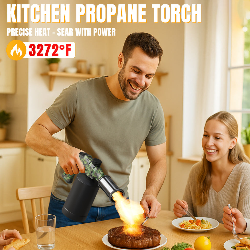 Powerful Propane Cooking Torch Head with Adjustable High-Heat Output, Blow Torch for Cooking, BBQ, Campfire & Kitchen Food Finishing (Gas Tank Not Included)