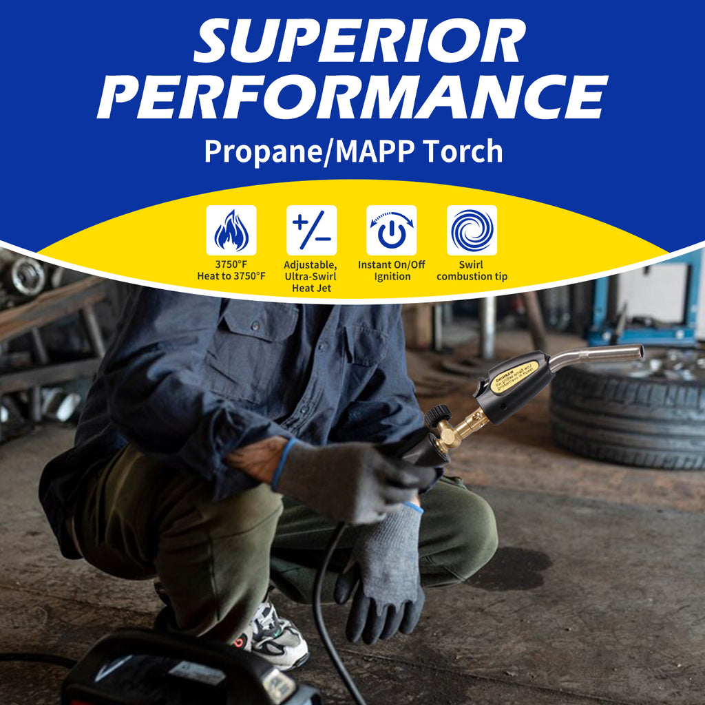 MAPP Gas Torch Kit with Igniter – High-Heat MAP Gas Torch for Soldering, Brazing, Welding – Compatible with Propane – Not Include Gas – Christmas Gift for DIYers, HVAC, Mechanics