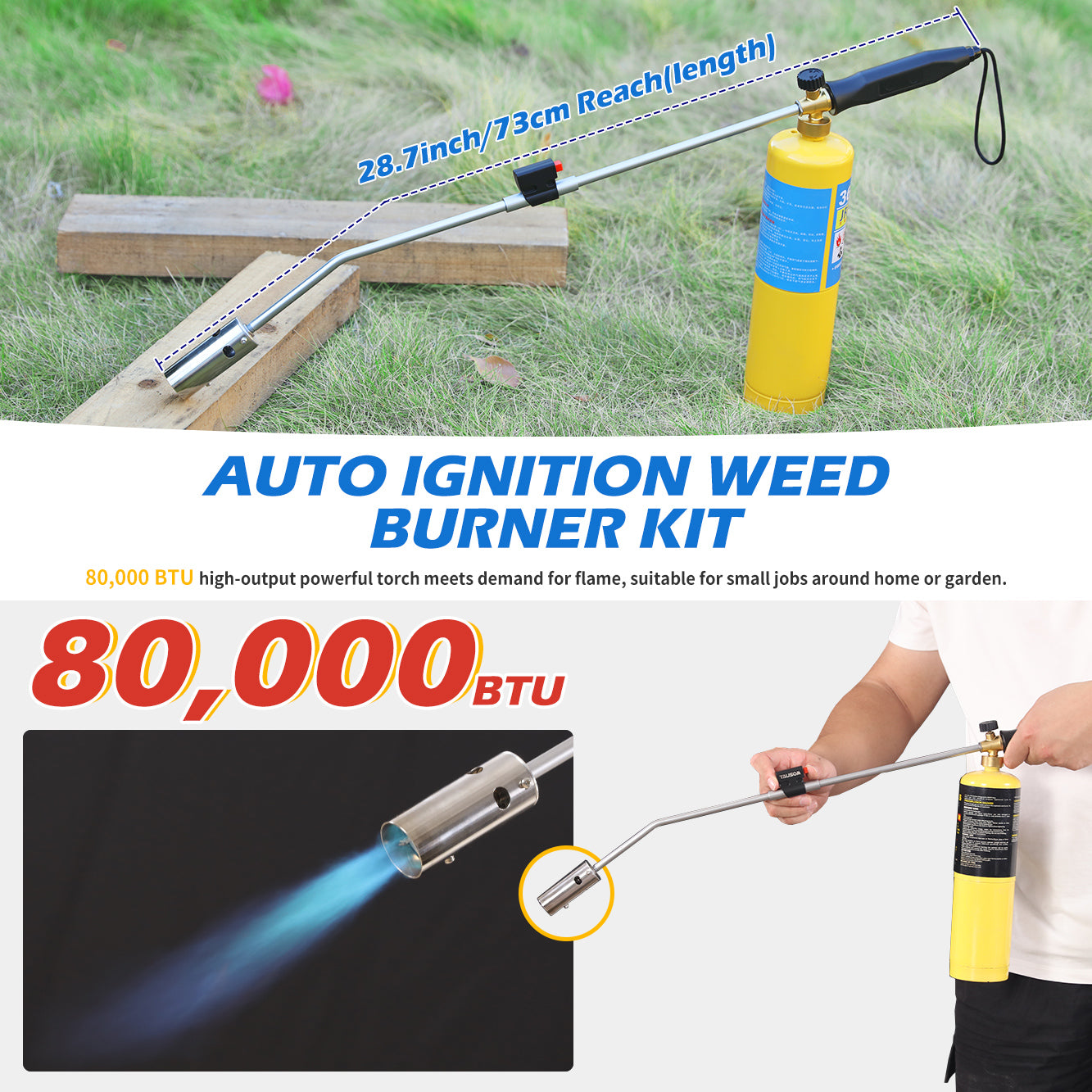Weed Torch Propane Burner with High Output, Propane Torch Weed Burner with Igniter, Removable 36'' Long Arm Torch, for Outdoor Weeding (WEED TORCH)